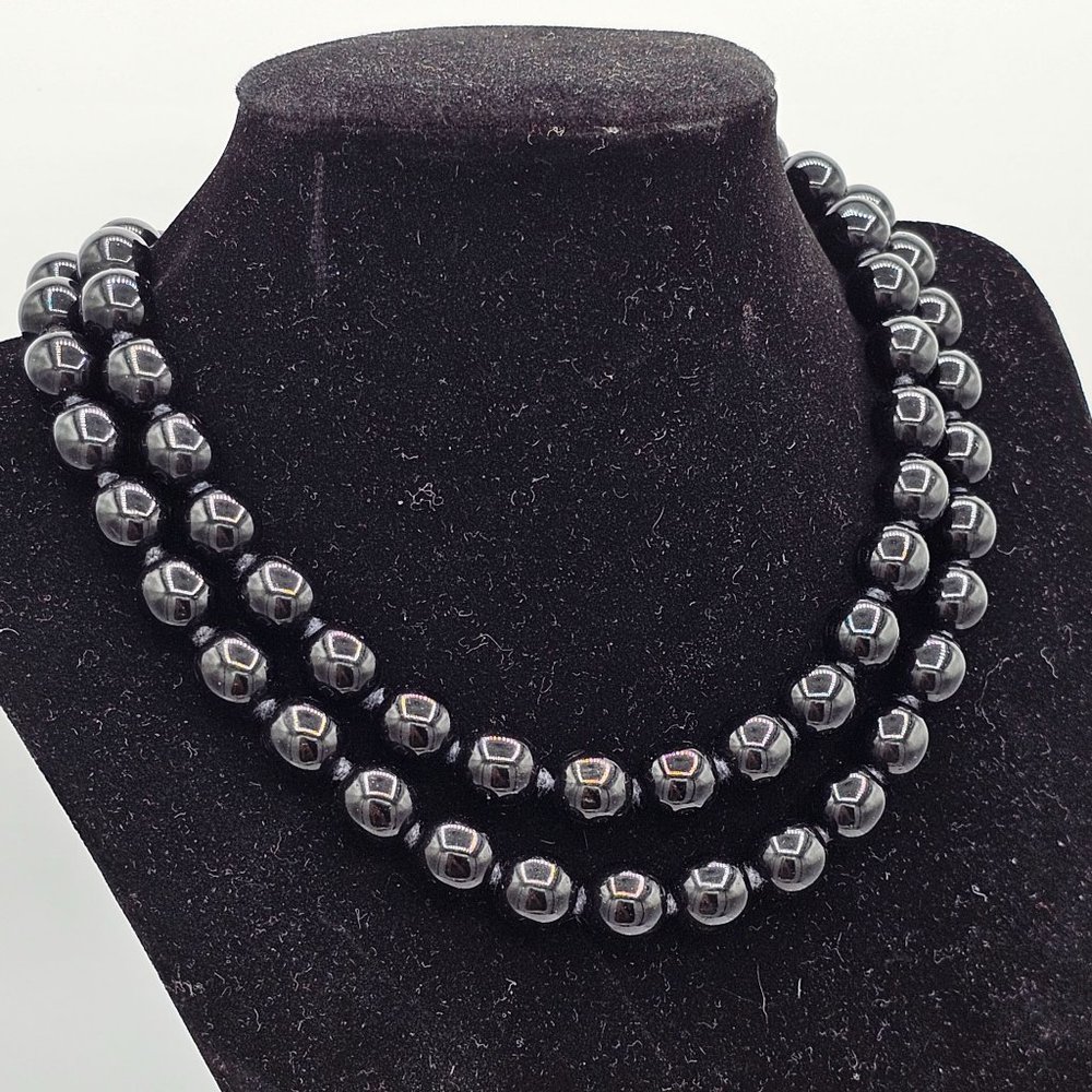 Black Bohemian Glass Beaded Necklace Contemporary Hang Tag